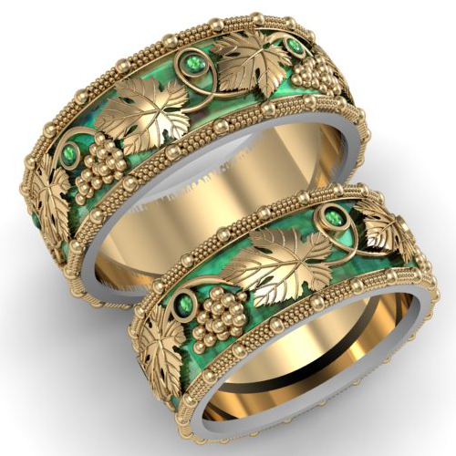 Обручальные кольца с изумрудами Дионис ZD-2105, золото 585 пробы, 9 гр. - купить в Новосибирске, цены в интернет-магазине